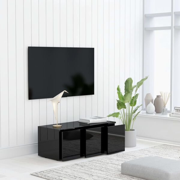 vidaXL Tv-meubel 80x34x30 cm bewerkt hout hoogglans zwart