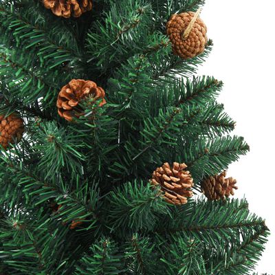 vidaXL Kerstboom met echt hout en dennenappels smal 210 cm PVC groen