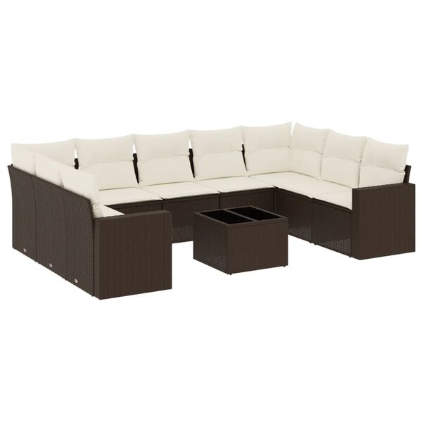 vidaXL 10-delige Loungeset met kussens poly rattan bruin