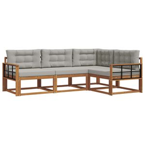 vidaXL Buiten bankenset met kussen 4 pcs Natuurlijk en Lichtgrijs