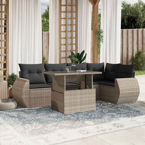 vidaXL 7-delige Loungeset met kussens poly rattan lichtgrijs
