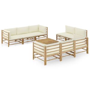 vidaXL 9-delige Loungeset met cr&egrave;mewitte kussens bamboe