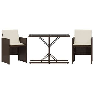 vidaXL 3-delige Bistroset met kussens poly rattan bruin