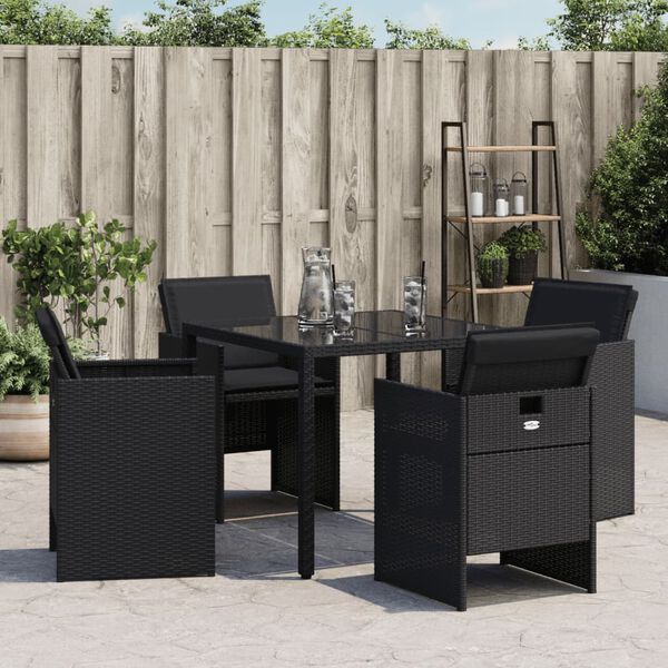 vidaXL Tuinstoelen 4 st met kussens poly rattan zwart