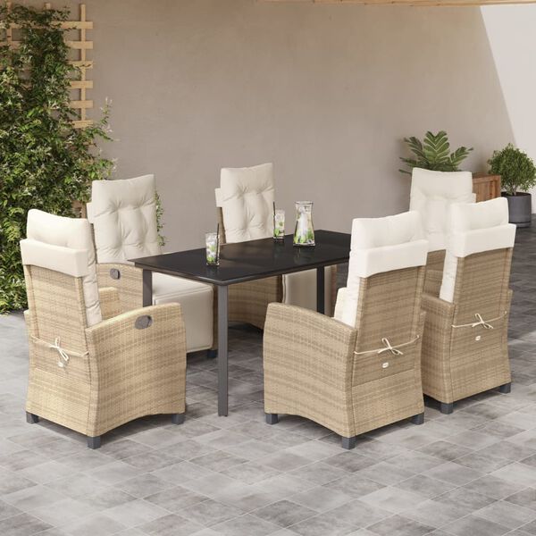 vidaXL 7-delige Tuinset met kussens poly rattan beige