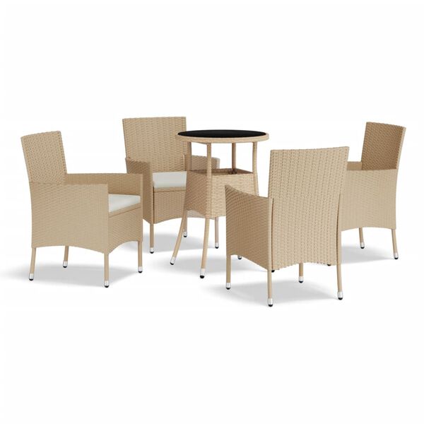vidaXL 5-delige Bistroset met kussens poly rattan beige