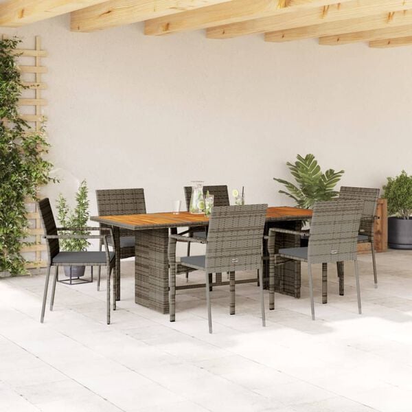 vidaXL 7-delige Tuinset met kussens poly rattan grijs