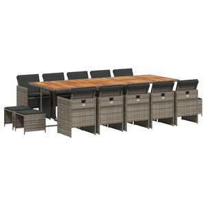 vidaXL 15-delige Tuinset met kussens poly rattan grijs
