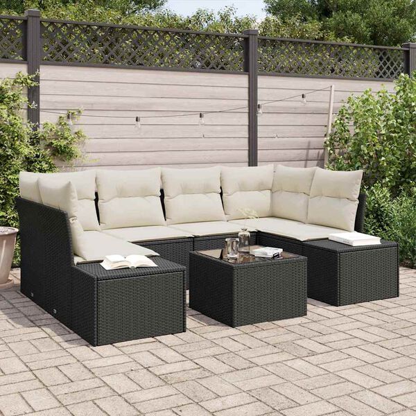 vidaXL Tuin Sofa Set met kussen 7 pcs Zwart poly rattan