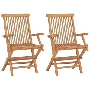 vidaXL Set van 2 klapstoelen met armleuningen, gemaakt van teakhout.