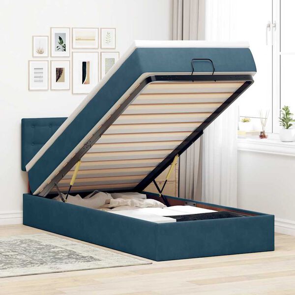 vidaXL Ottoman bed met matras 90x190cm fluweel donkerblauw