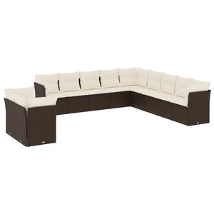 vidaXL 11-delige Loungeset met kussens poly rattan bruin