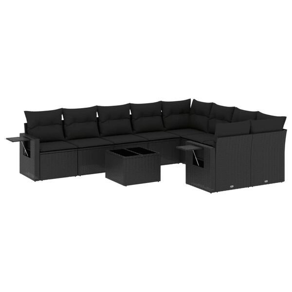 vidaXL 10-delige Loungeset met kussens poly rattan zwart