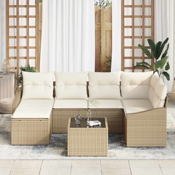 vidaXL Tuin Sofa Set 7 pcs Beige Poly riet