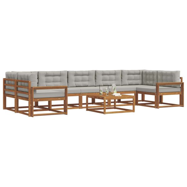 vidaXL Buiten bankenset met kussen 8 pcs Natuurlijk en Lichtgrijs