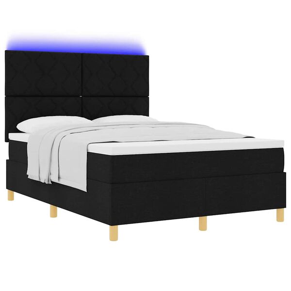 vidaXL LED Box Spring Bed met matras Zwart 140 x 200 cm Stof
