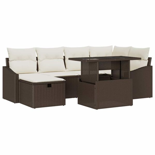 vidaXL Tuin Sofa Set met kussen 7 pcs Bruin poly rattan