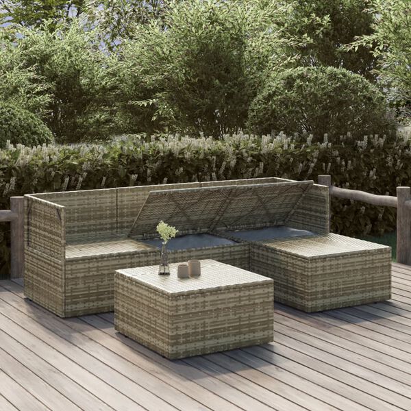 vidaXL 5-delige Loungeset met kussens poly rattan grijs