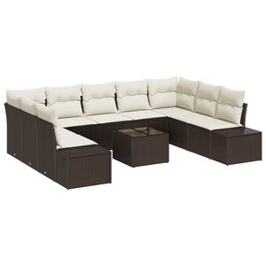 vidaXL Tuinbankenset met kussen 9 pcs Bruin en Cr&egrave;me Polyrattan