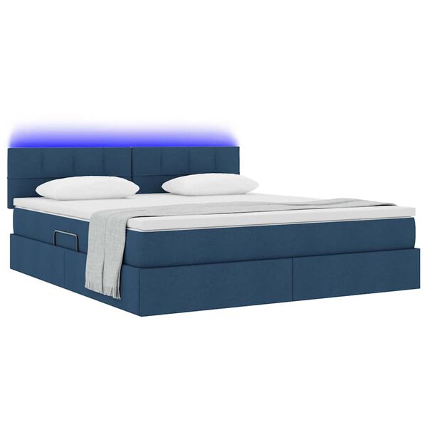 vidaXL Opbergbed met LED met matras met LED Blauw 160 x 200 cm Stof