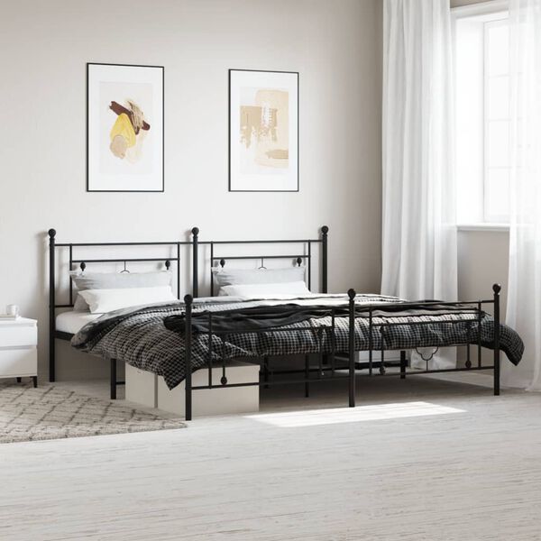 vidaXL Bedframe met hoofd- en voeteneinde metaal zwart 200x200 cm