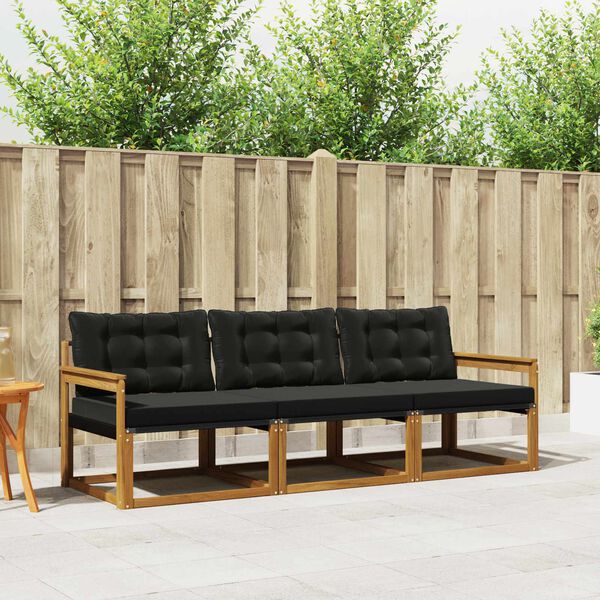 vidaXL Buiten bankenset met kussen 3 pcs Natuurlijk en Zwart