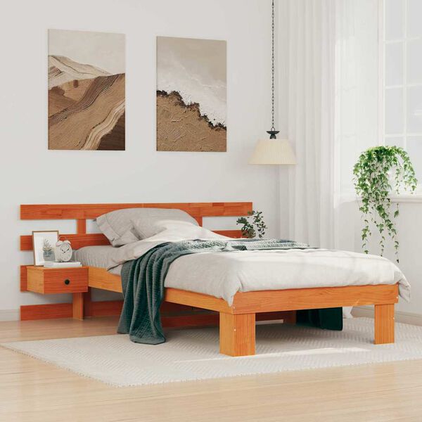 vidaXL Bedframe met hoofdeinde Wasbruin 90 x 190 cm Massief grenenhout