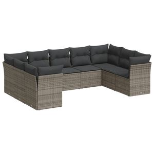 vidaXL 9-delige Loungeset met kussens poly rattan grijs