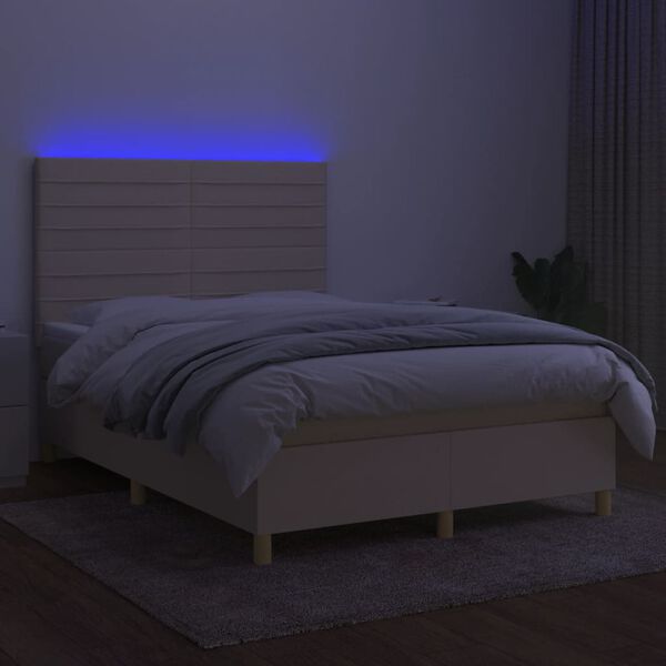 vidaXL Boxspring met matras en LED stof cr&egrave;mekleurig 140x190 cm