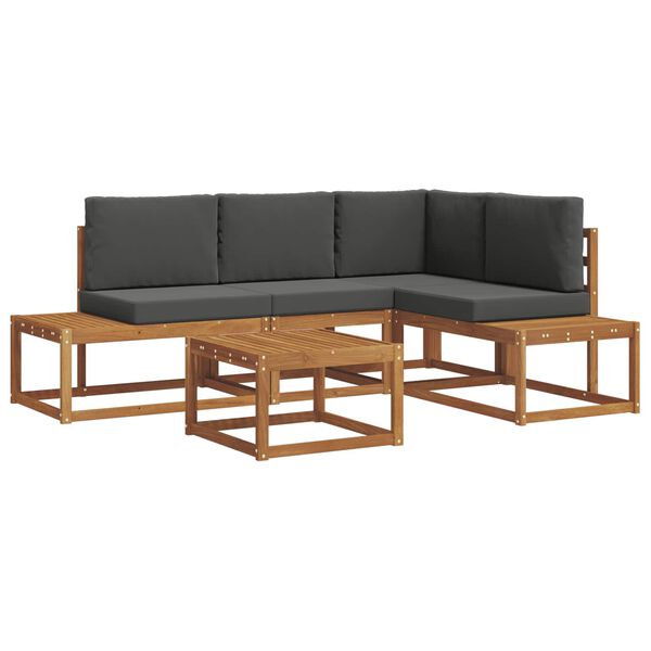 vidaXL Buiten bankenset met kussen 5 Stuk Natuurlijk en Antraciet