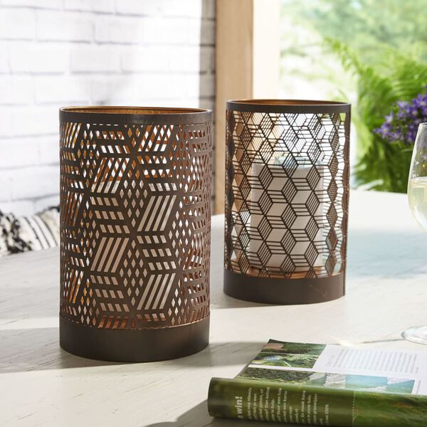 Luxform Tuintafellamp Swindon solar LED bruin en koperkleurig