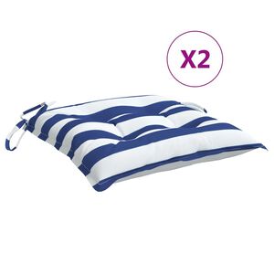 vidaXL Stoelkussens 2 st gestreept 40x40x7 cm stof wit en blauw