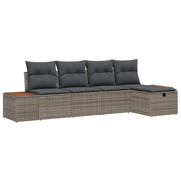vidaXL Tuin Sofa Set met kussen 5 pcs Grijs Poly riet