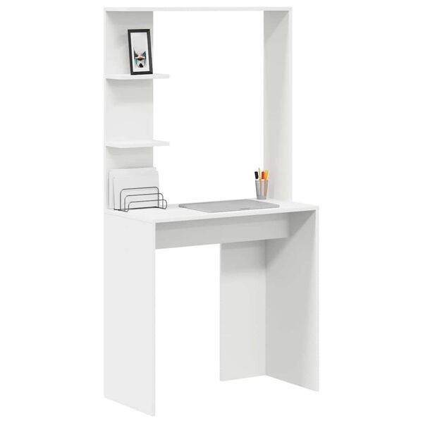 vidaXL Bureau met plank Wit 78,5 x 37 x 154,5 cm Bewerkt hout