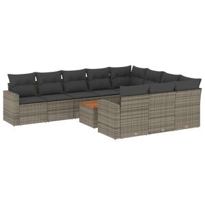 vidaXL 11-delige Loungeset met kussens poly rattan grijs