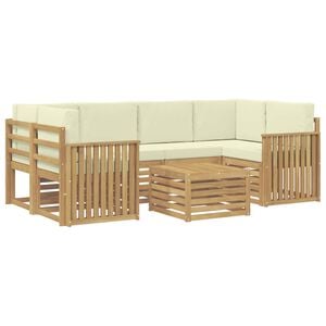 vidaXL Buiten bankenset 7 st 6-zits Wit en cr&egrave;mekleurig Polyester
