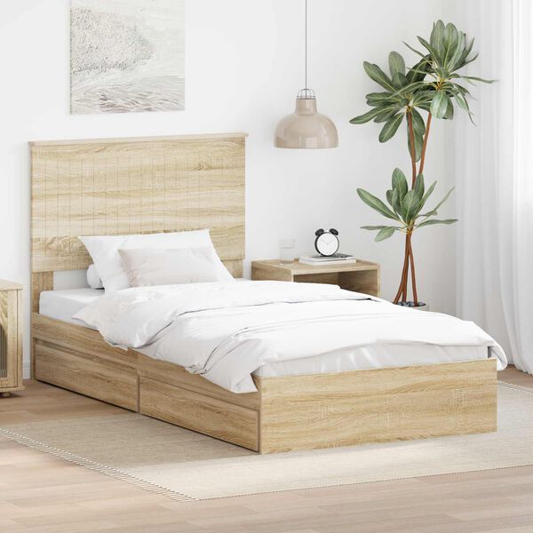 vidaXL Opslag bed met lade Sonoma Eiken 100 x 200 cm Bewerkt hout