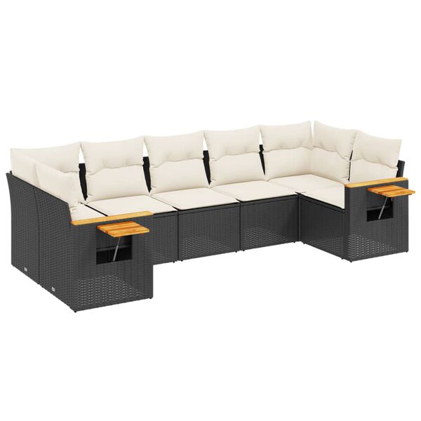 vidaXL 7-delige Loungeset met kussens poly rattan zwart