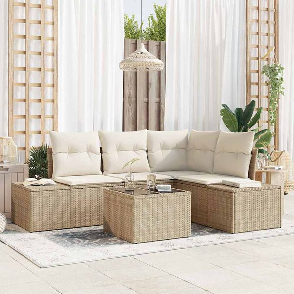 vidaXL Tuin Sofa Set 5 pcs Beige poly rattan