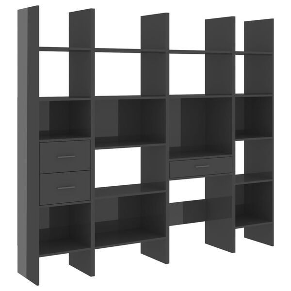 vidaXL 4-delige Boekenkastenset spaanplaat hoogglans grijs