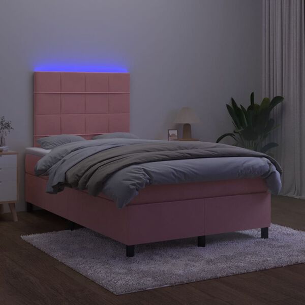 vidaXL Boxspring met matras en LED fluweel roze 120x190 cm