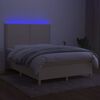 vidaXL Boxspring met matras en LED stof cr&egrave;mekleurig 140x200 cm