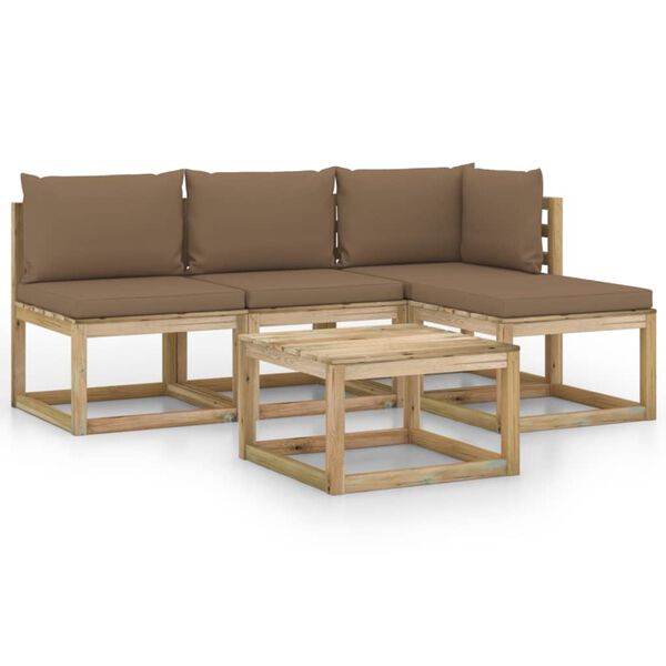 vidaXL 5-delige Loungeset met taupe kussens