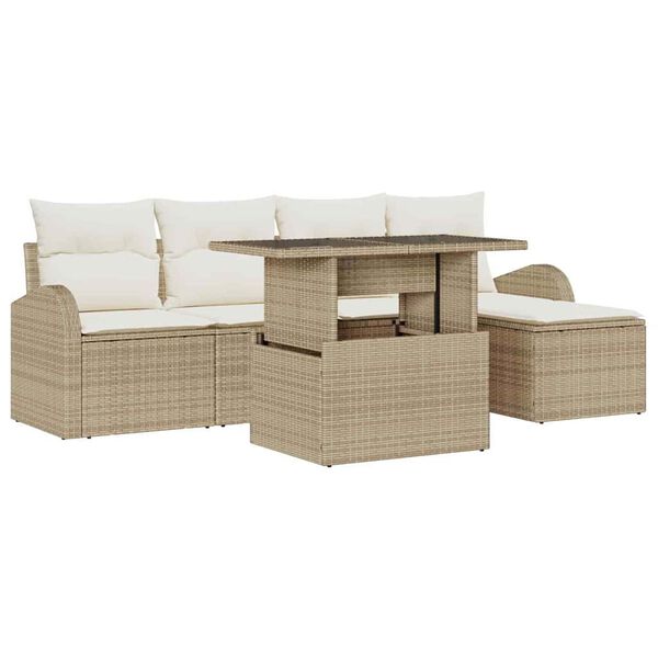 vidaXL Tuin Sofa Set met kussen 6 pcs Beige poly rattan