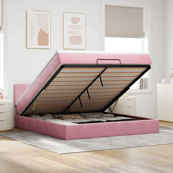 vidaXL Bed poef met matras en LED's 180x200 cm fluweel roze