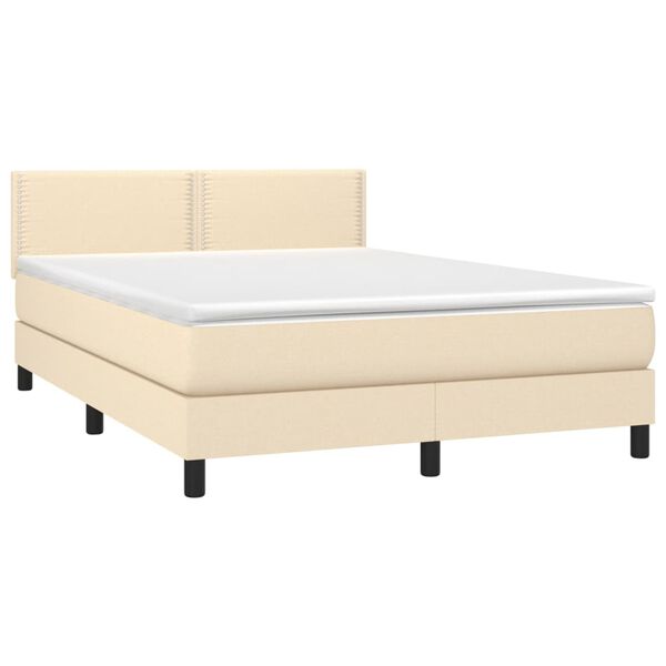 vidaXL Boxspring met matras en LED stof cr&egrave;mekleurig 140x200 cm
