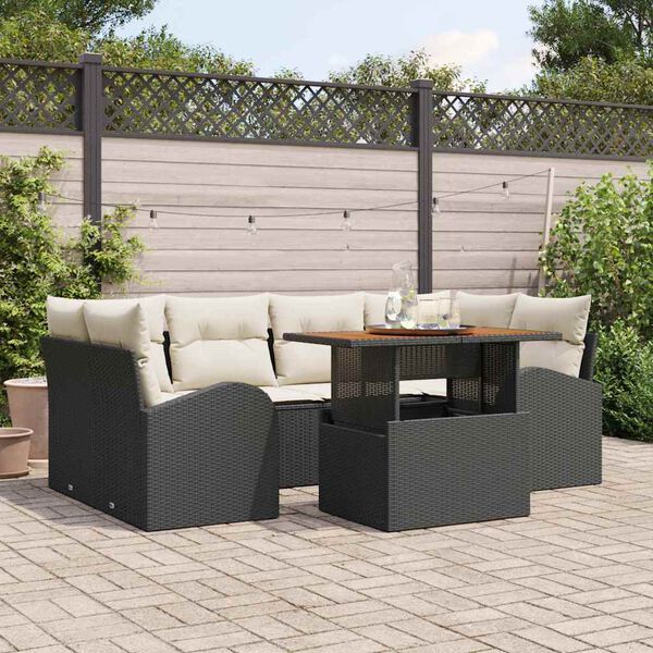 vidaXL Tuin Sofa Set met kussen 7 pcs Zwart en cr&egrave;me