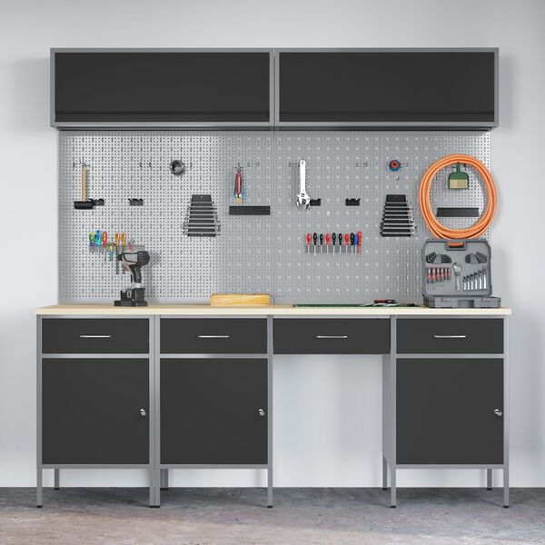 vidaXL Werkbank met lade met slot 10 pcs Zwart 200 x 55 x 200 cm Staal