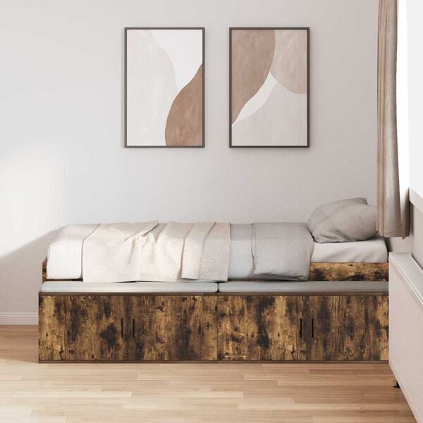 vidaXL Bedframe met lade Gerookt eiken 90 x 190 cm Bewerkt hout