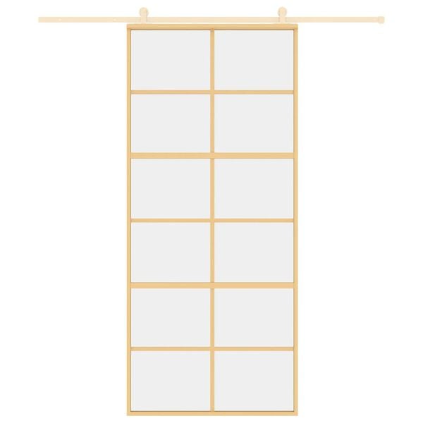 vidaXL Schuifdeur 90x205 cm helder ESG-glas en aluminium goudkleurig